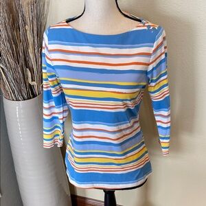 J. McLaughlin Catalina Wavesong Smooth Signature Stretch Stripe Button Top Small